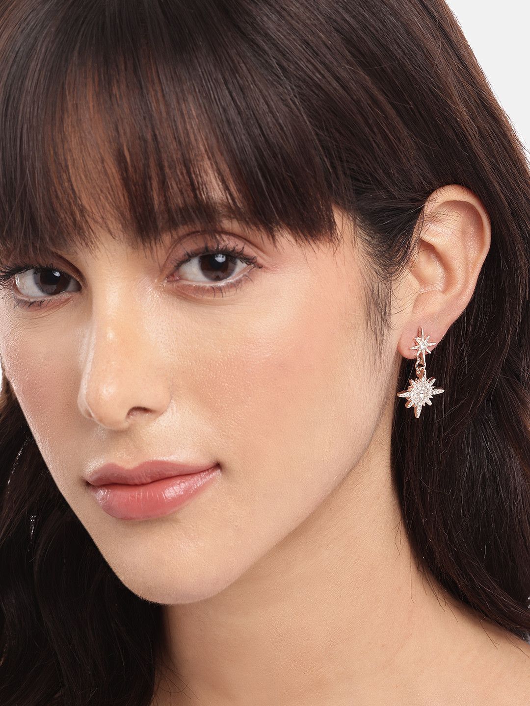 Forever New Rose Gold-Plated Star Shaped Artificial Stone Drop Earrings
