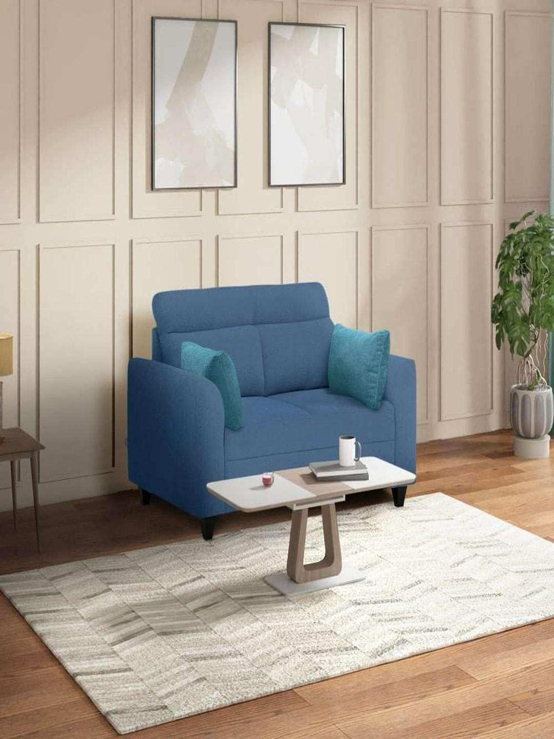 Duroflex Zivo Plus Blue Fabric 2 Seater Sofa Set
