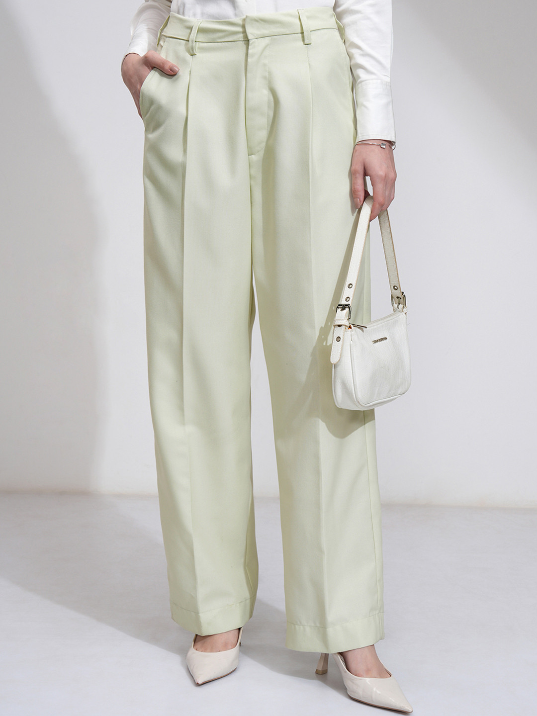 Tokyo Talkies Women Solid Relaxed Formal Wideleg Pants