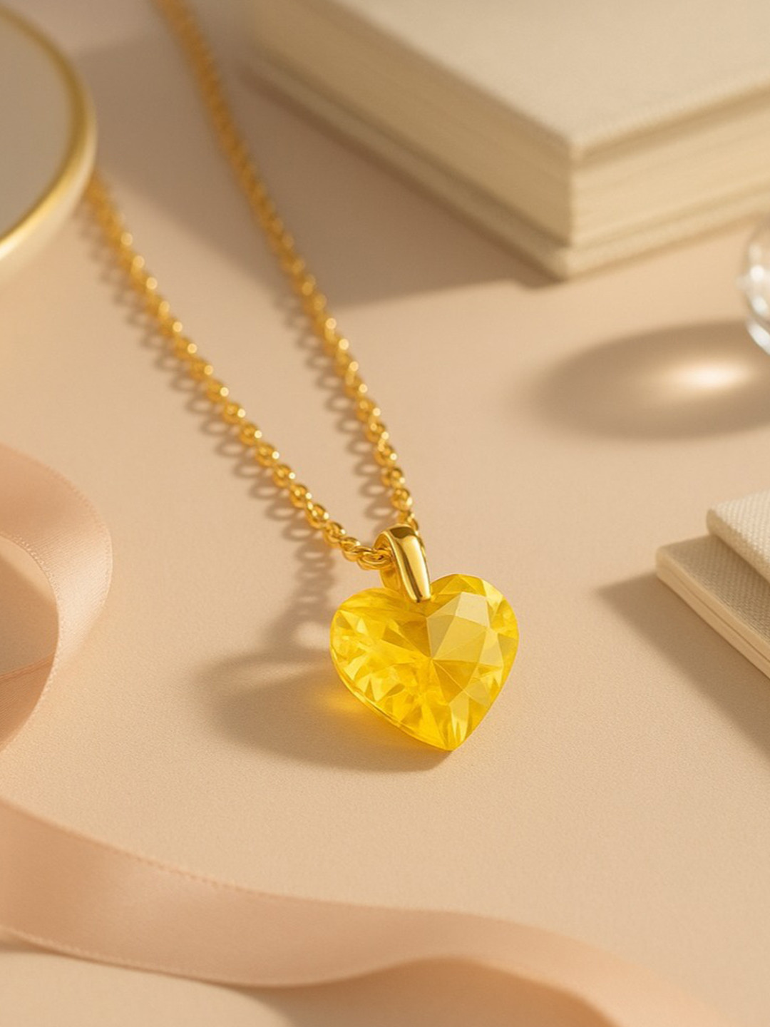 Nipura 925 Sterling Silver 14KT Gold Plated Crystal Heart Pendant With Chain