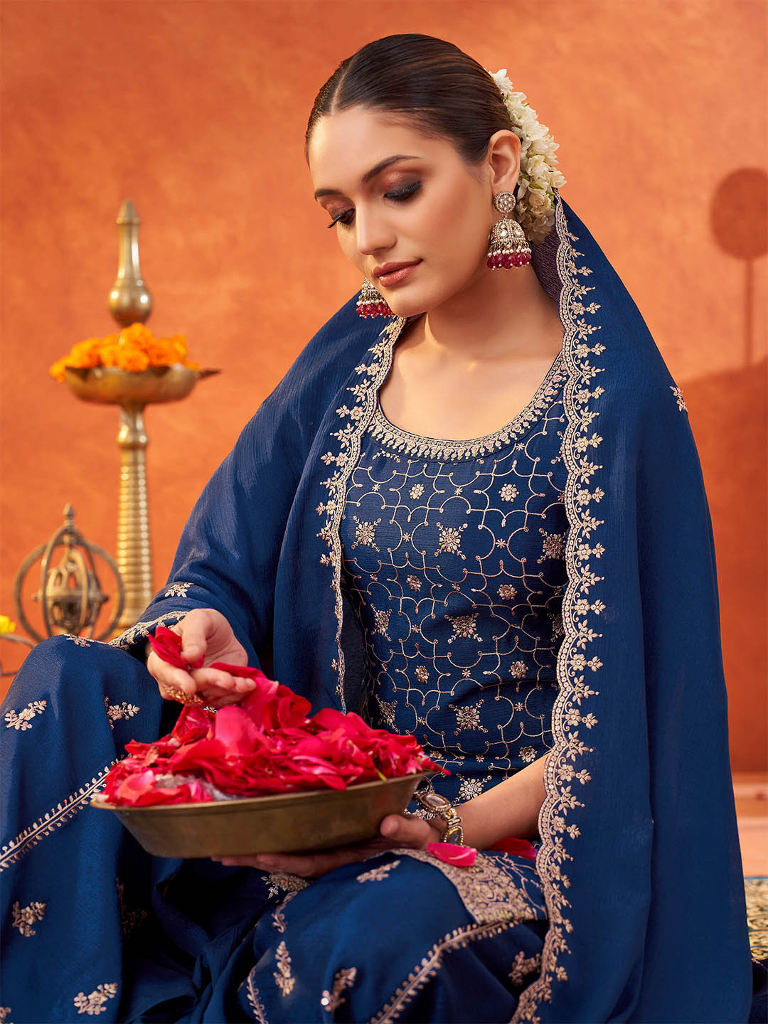 Shaily Ethnic Motifs Embroidered Sequinned Straight Kurta with Sharara & Dupatta