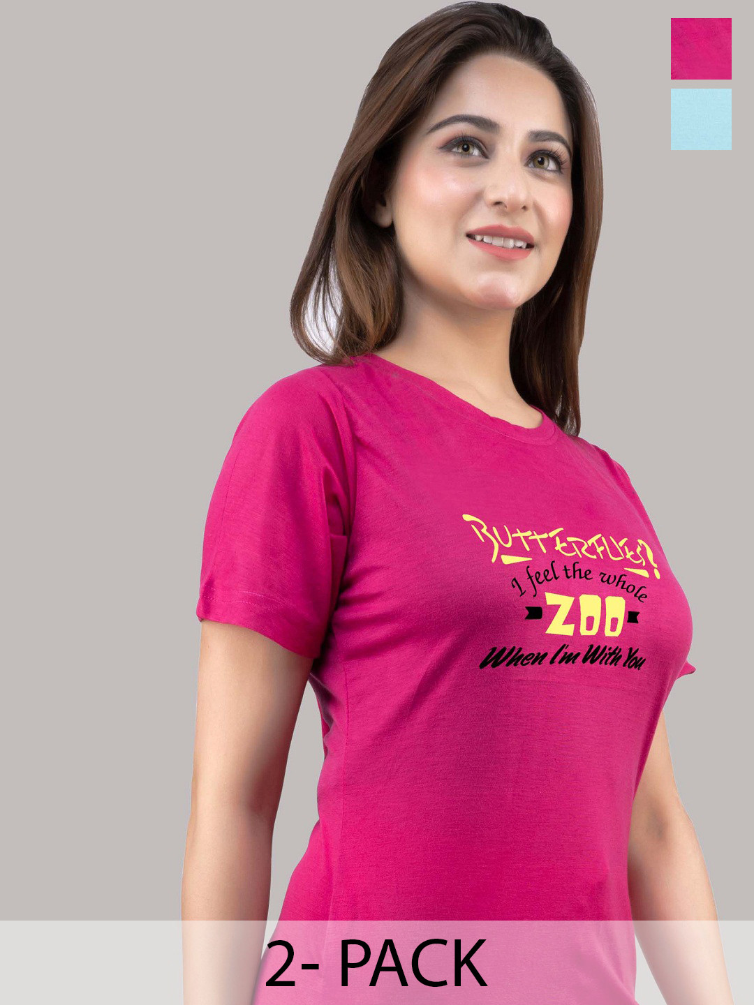 URBE-URBAN EVOLUTION Women Pack Of 2 Typography Printed Round Neck Cotton T-shirts