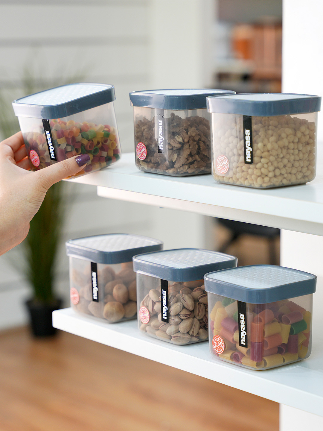 Nayasa Fusion Set of 6 Blue Green Airtight Kitchen Storage Containers- 550 ML