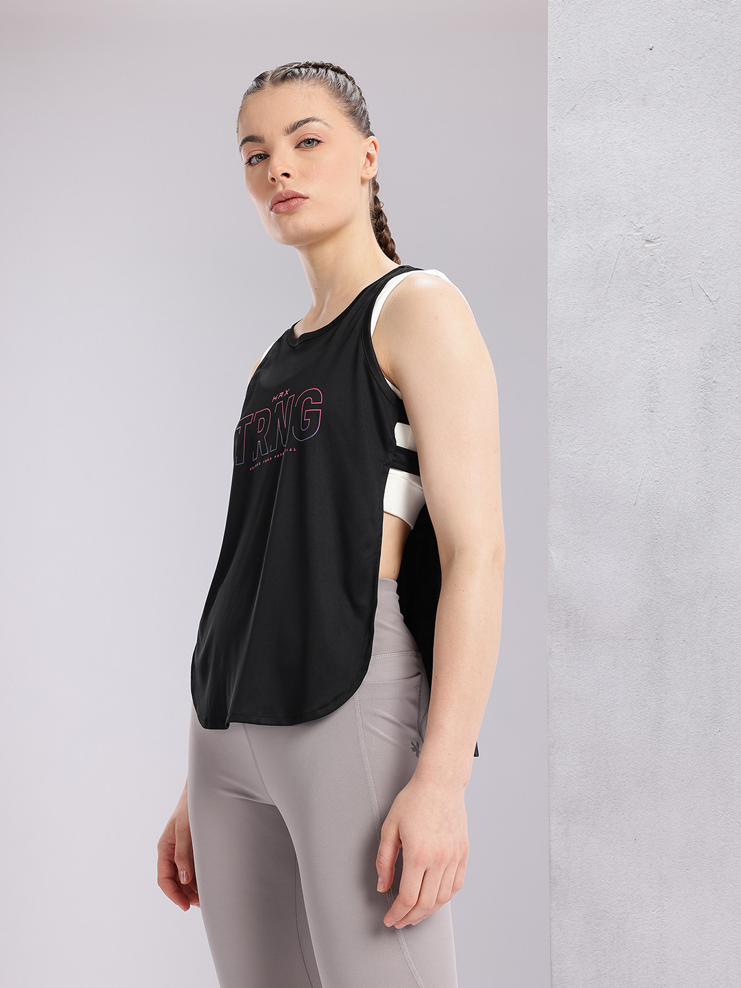 HRX by Hrithik Roshan Women Brand Logo Print Side Slit Detail Training T-shirt