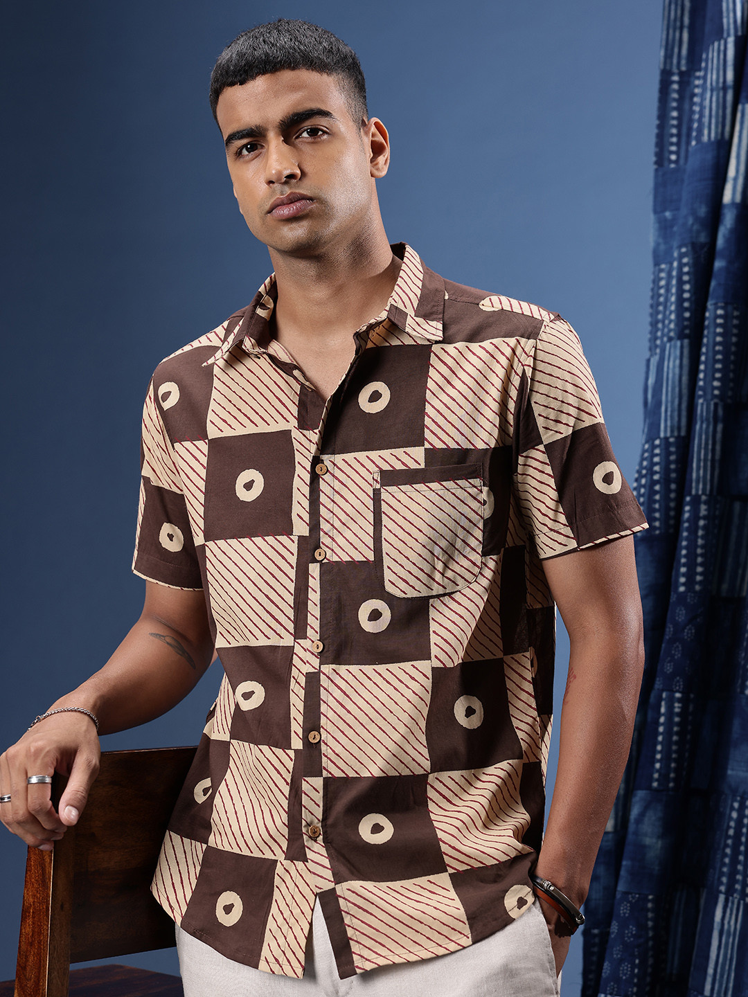 Taavi Pure Cotton Geometric Printed Block Print Legacy Shirt