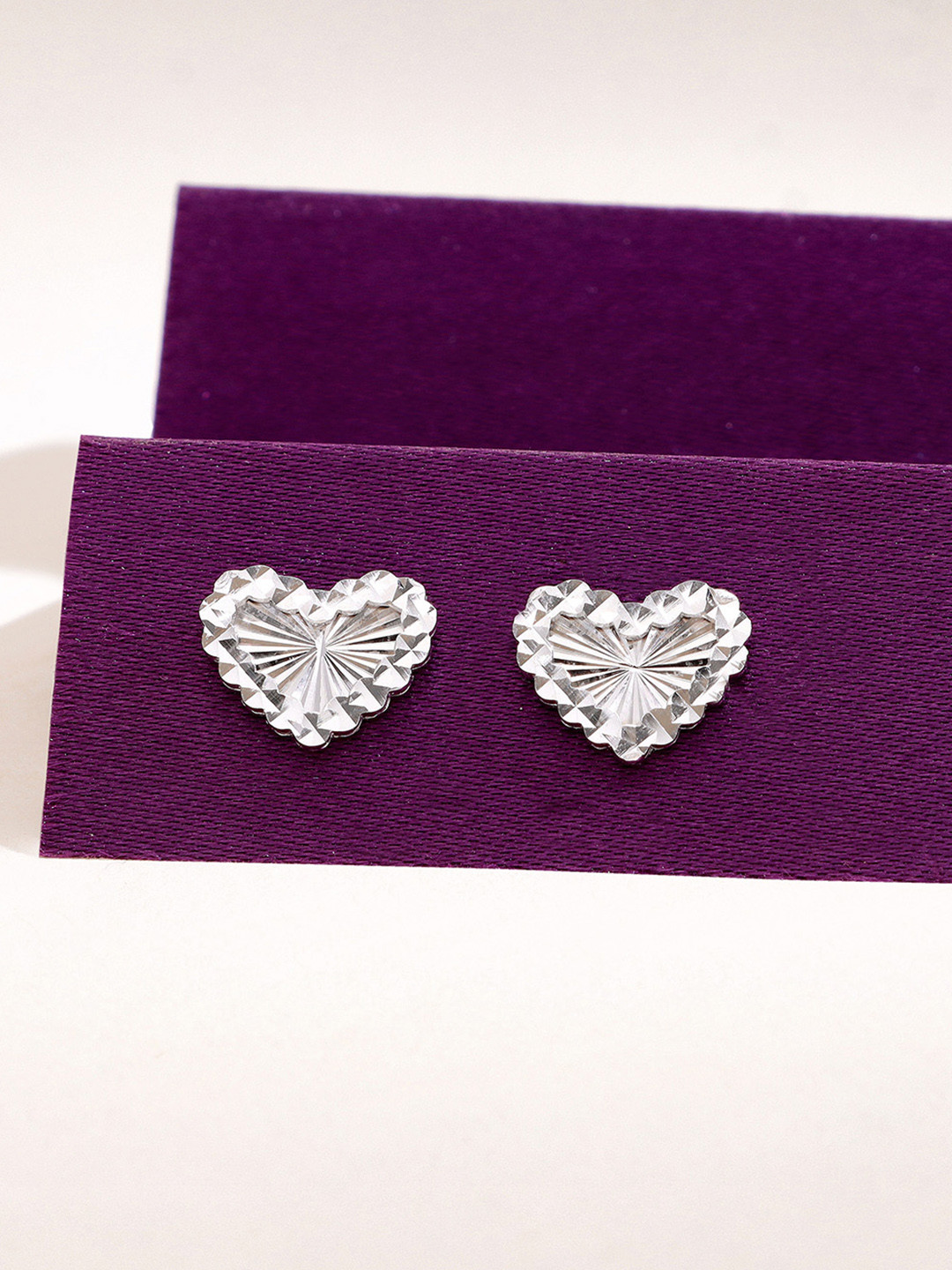 KAI JEWEL 92.5 Sterling Silver Rhodium-Plated Heart Shaped Minimalistic Studs