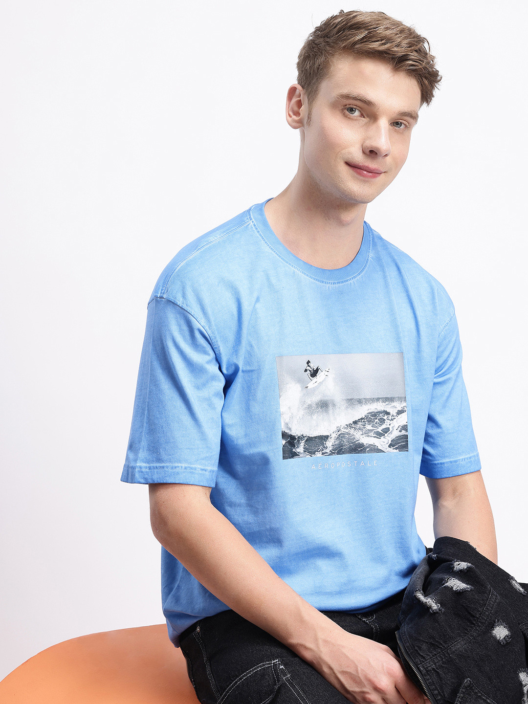 Aeropostale Pure Cotton Photographic Printed Relaxed Fit Washed T-shirt