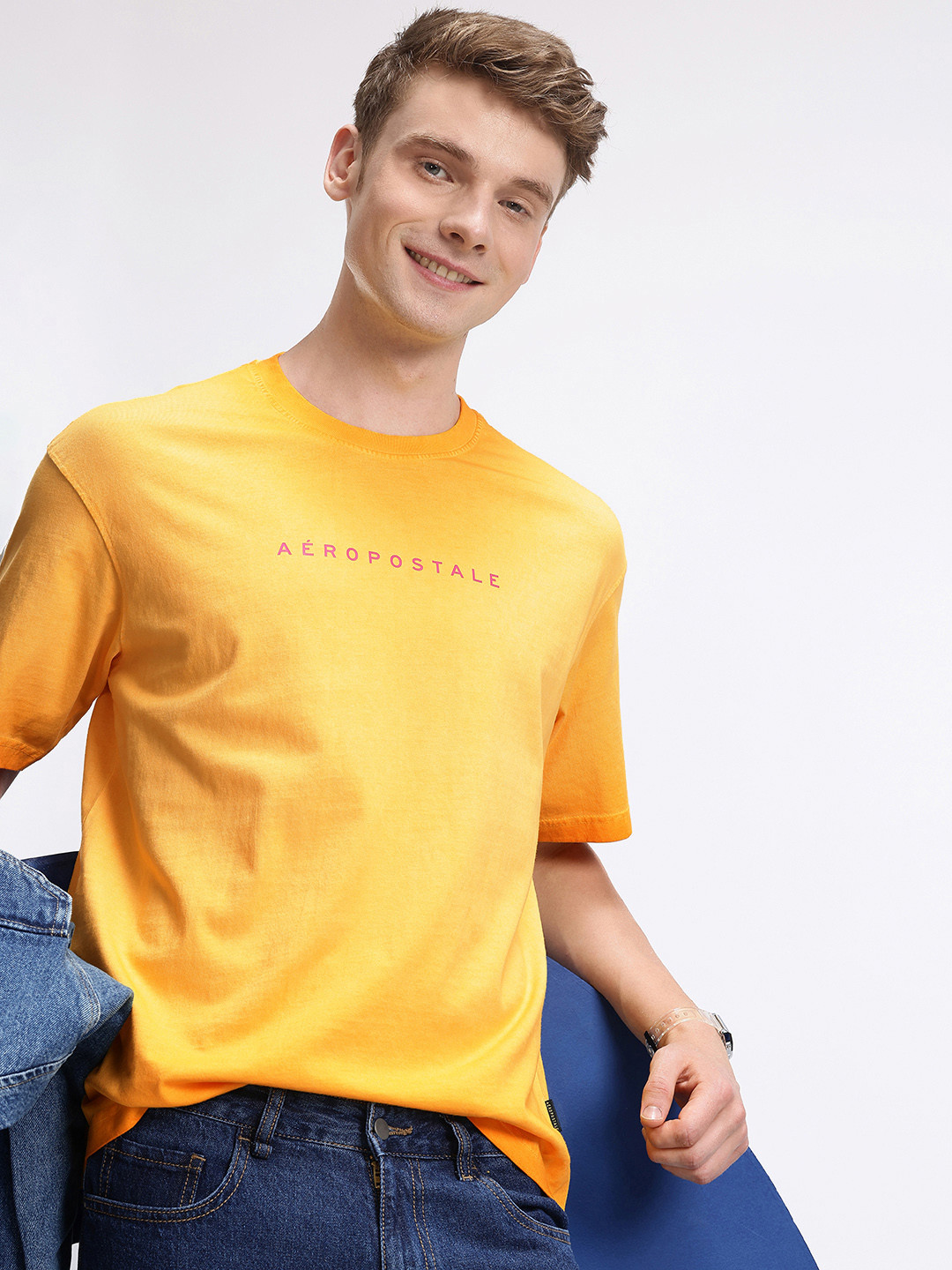 Aeropostale Relaxed Fit Dyed Effect Brand Logo Printed Pure Cotton T-shirt