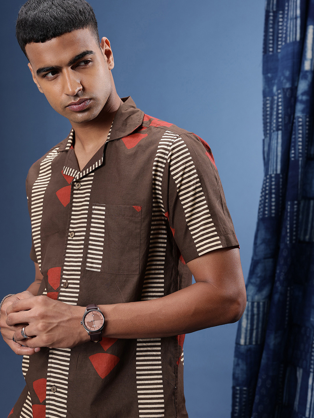 Taavi Pure Cotton Geometric Printed Block Print Legacy Shirt