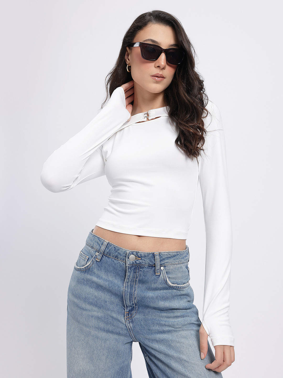 glitchez Hook & Eye & Cut Out Detail Layered Fitted Top