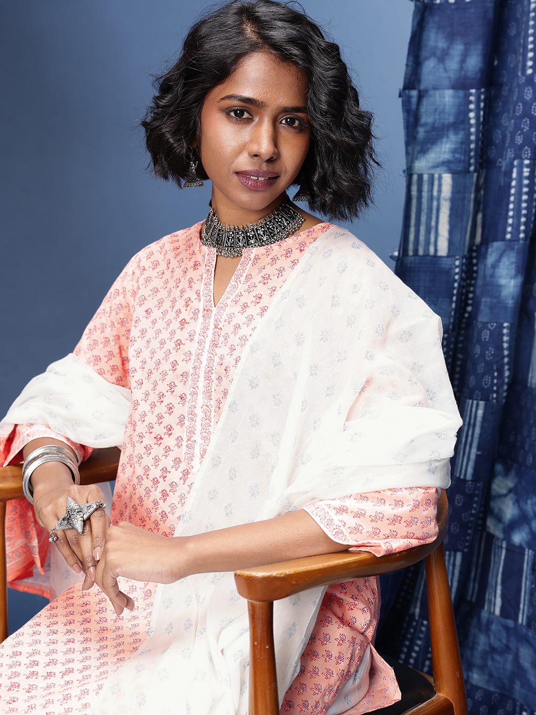 Taavi Indie-Floral Printed Straight Block Print Legacy Kurta with Trousers & With Dupatta