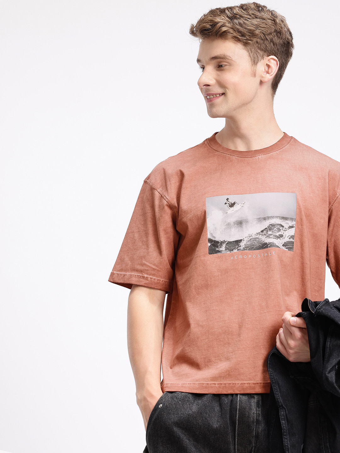 Aeropostale Relaxed Fit Dyed Effect Graphic Printed Pure Cotton T-shirt