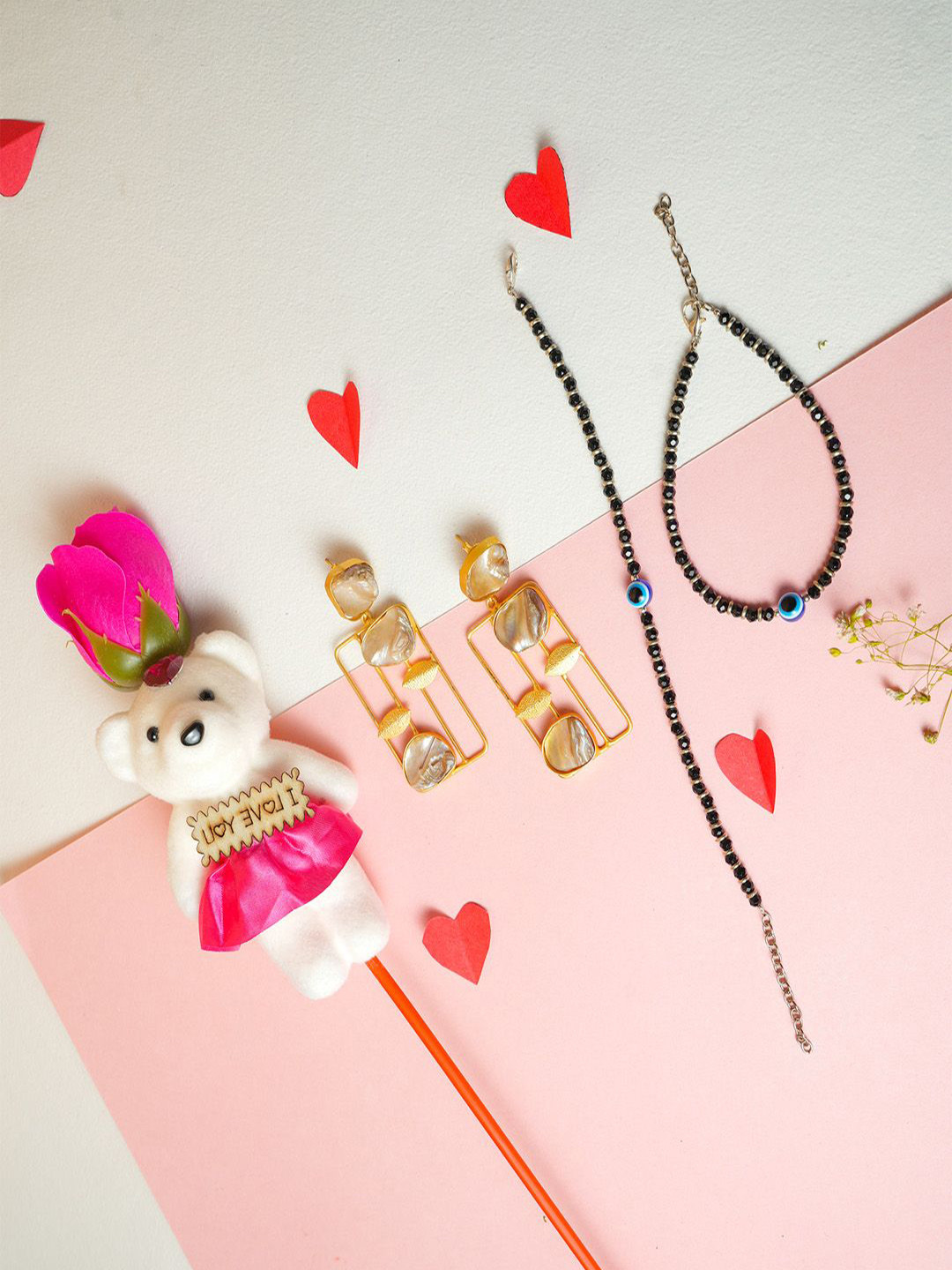VIRAASI Set Of 3 Valentine Teddy With Earrings And Anklet Gift Set