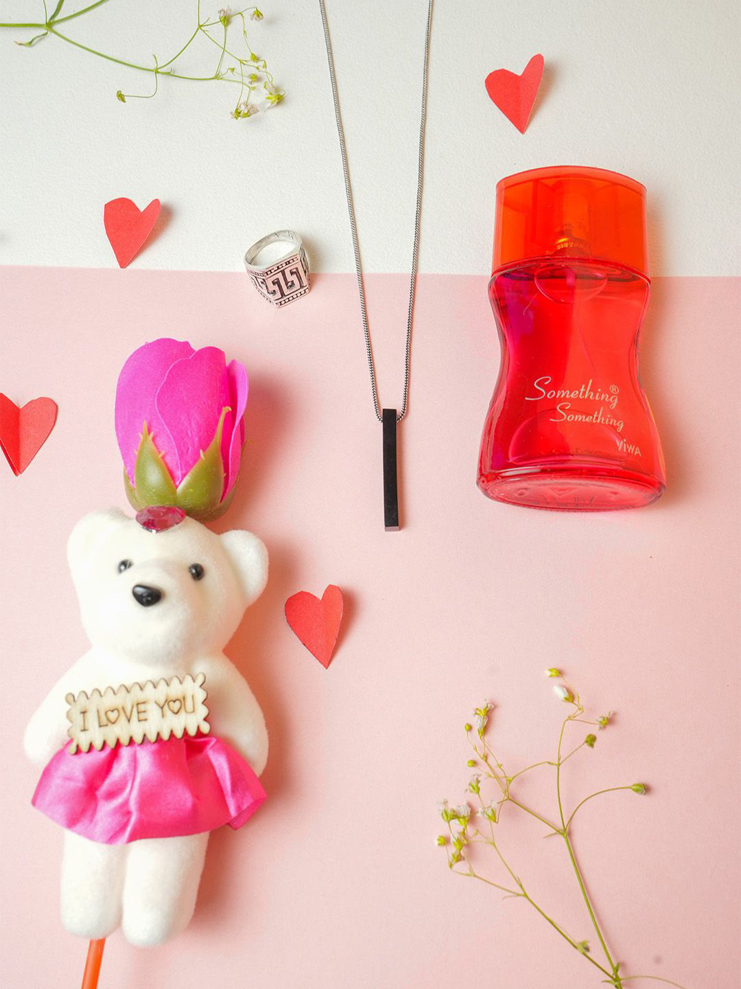 VIRAASI Set Of 3 Valentine Teddy With Chain Ring And Perfume Gift Set