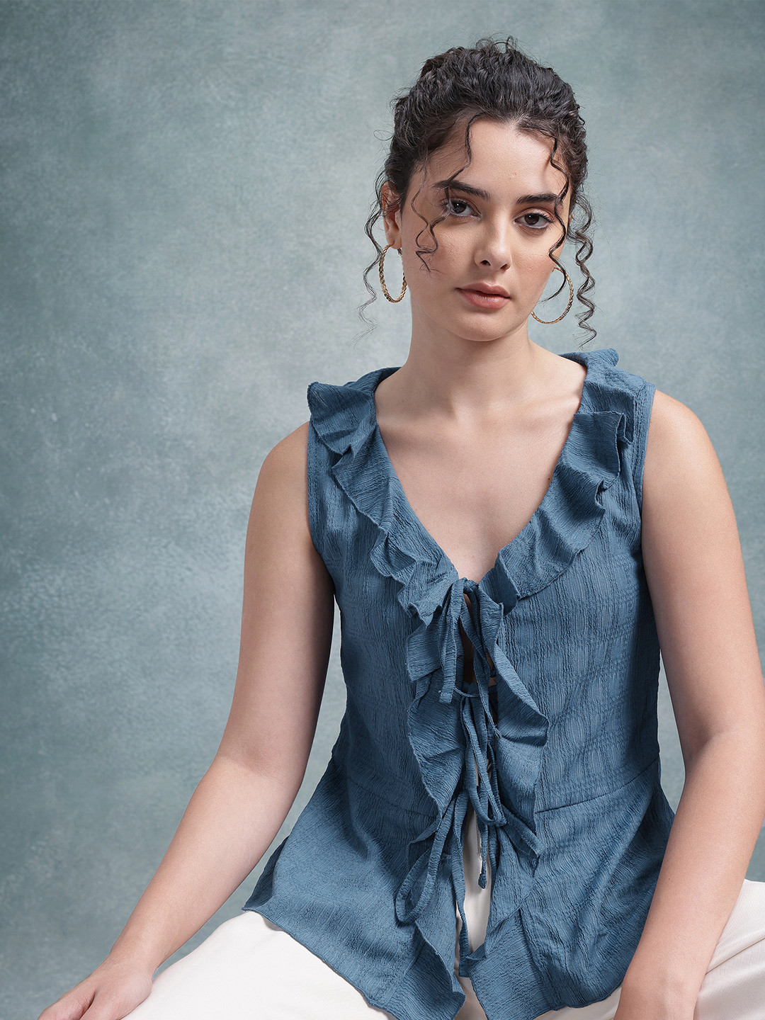 The Roadster Life Co. Self-Design Ruffled Detail Front-Open Top