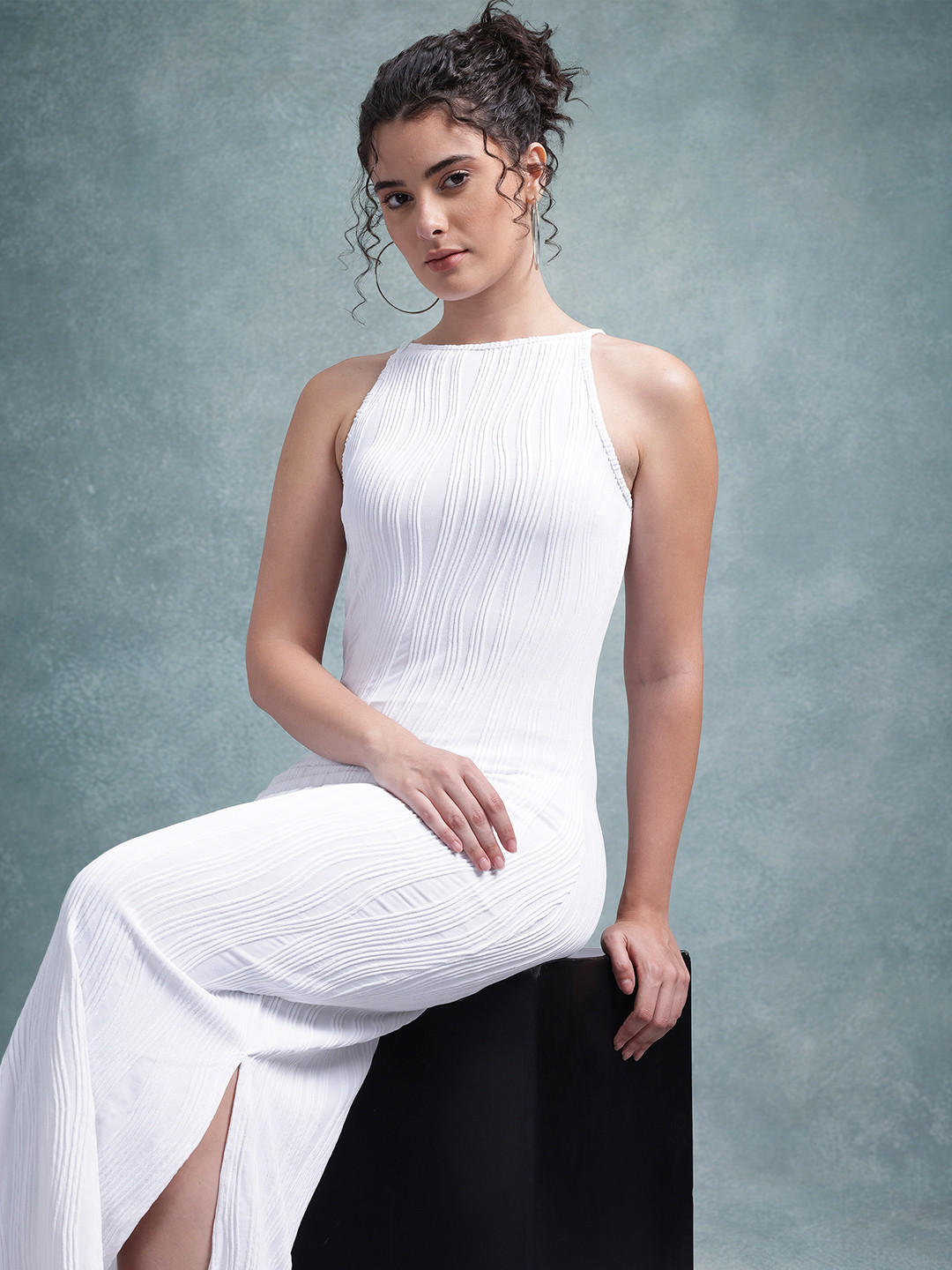 The Roadster Life Co. Self Striped Side Slits Sheath Maxi Dress