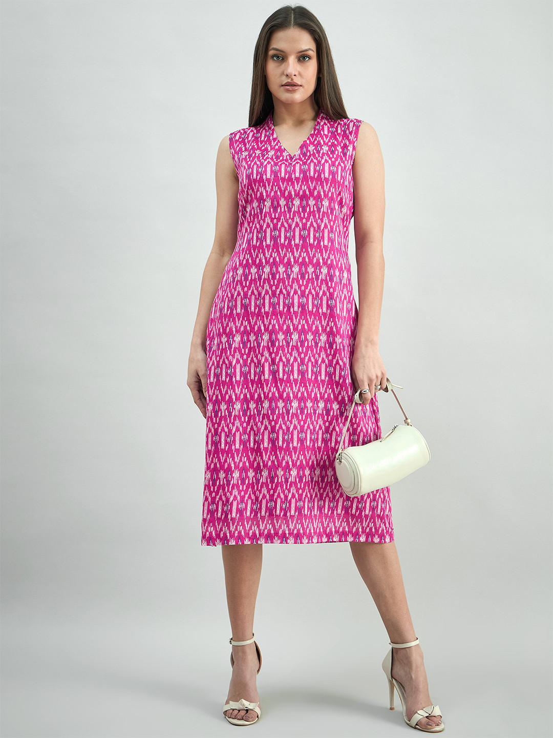 PowerSutra Women Cotton Ikat Print Relaxed Fit A-line dress