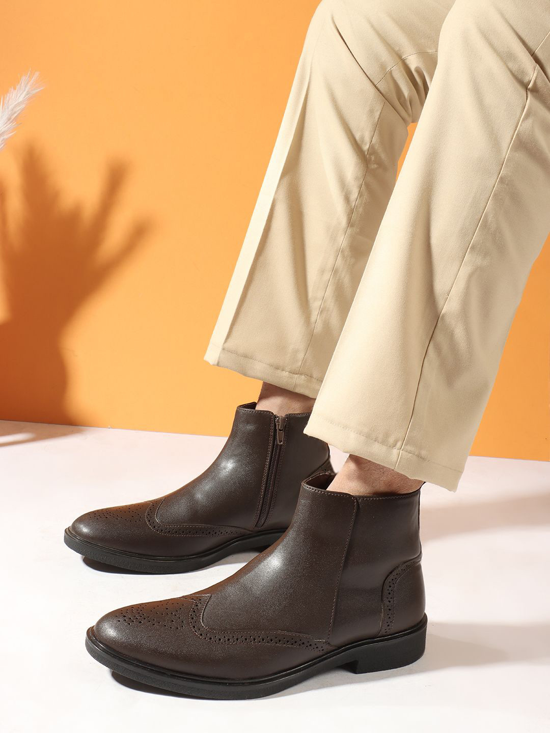 Carlton London Men Solid Slip-On Round Toe Winter Boots with Laser Cut Detail