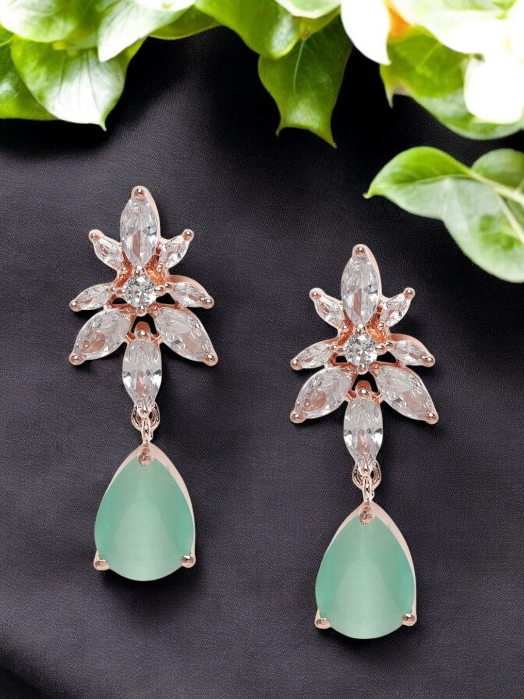 House of Pataudi Rose Gold-Plated  American Diamond Studded Earrings