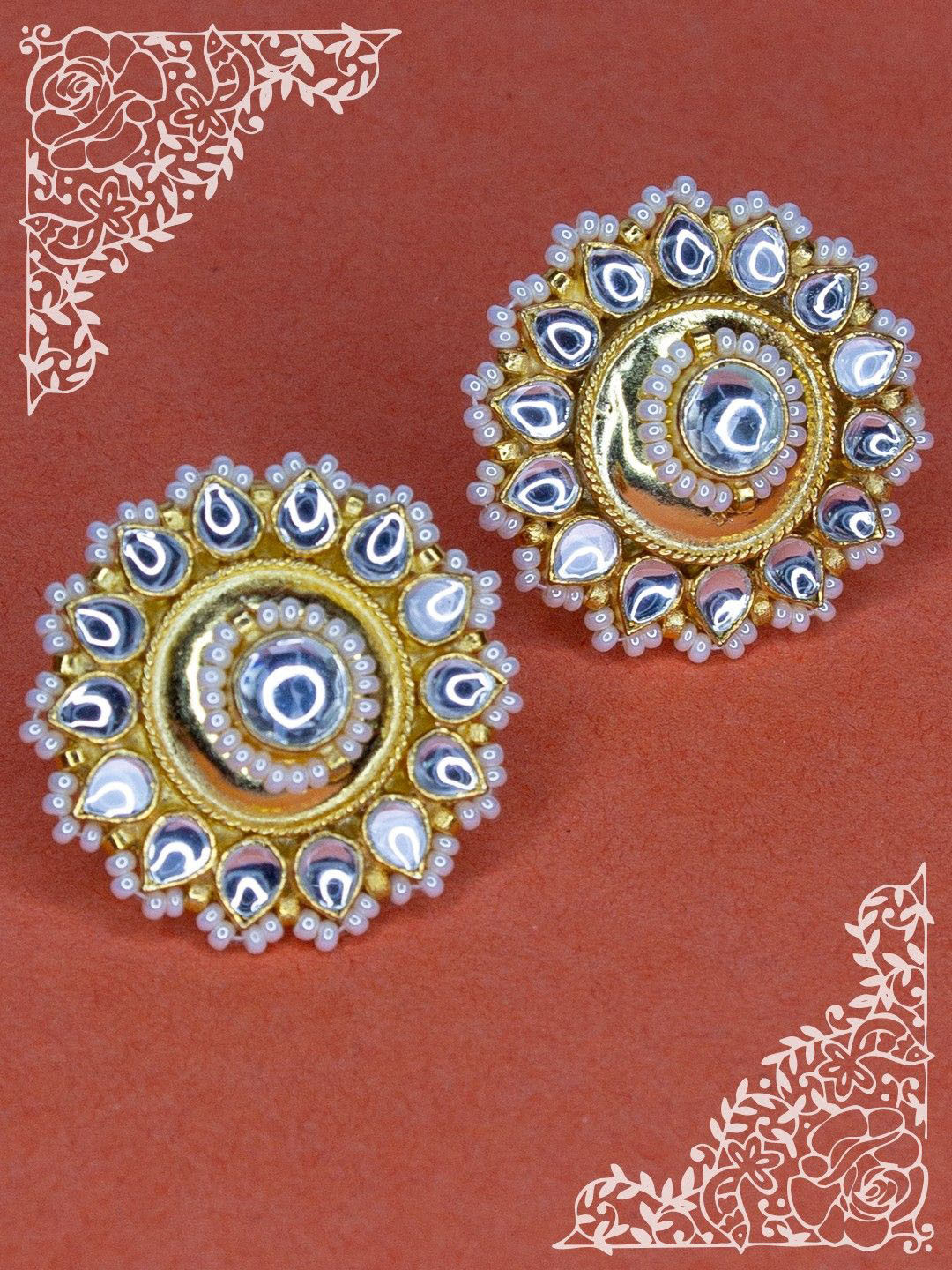 House of Pataudi Kundan Studded Floral Shaped Studs