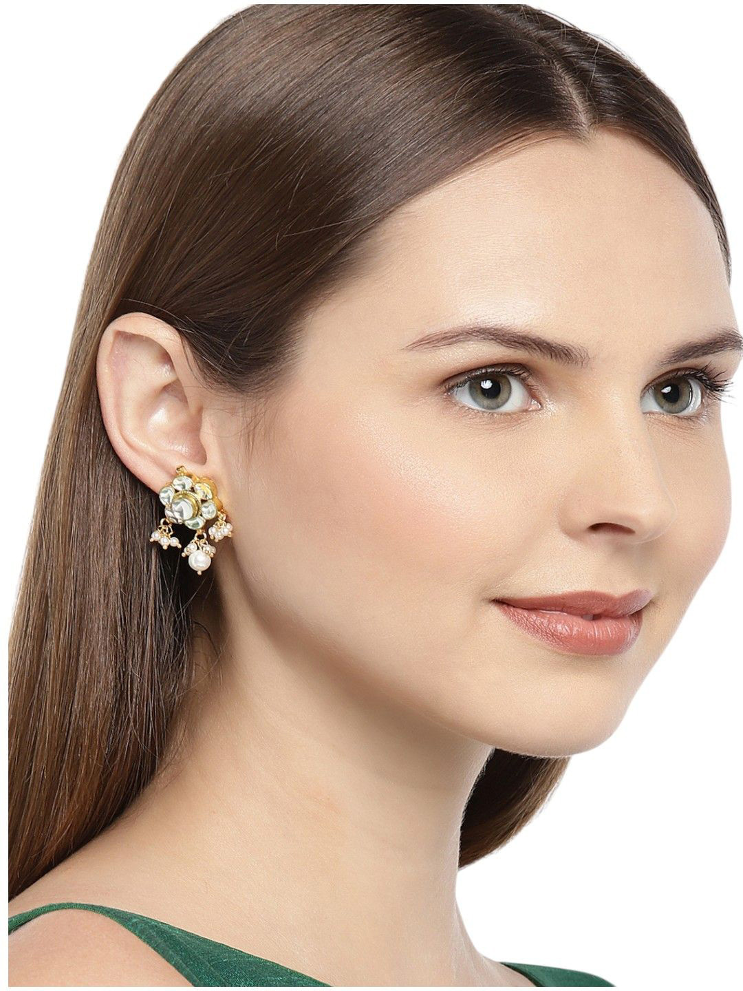 House of Pataudi Kundan Studded Floral Shaped Drop earrings