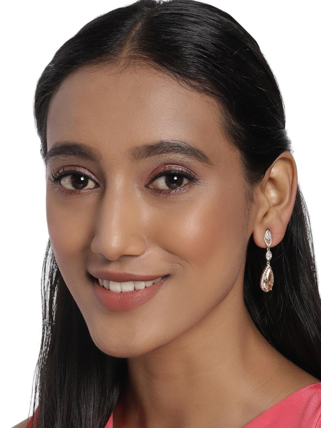 House of Pataudi American Diamond Rhinestones Studded Teardrop Shaped Drop Earrings