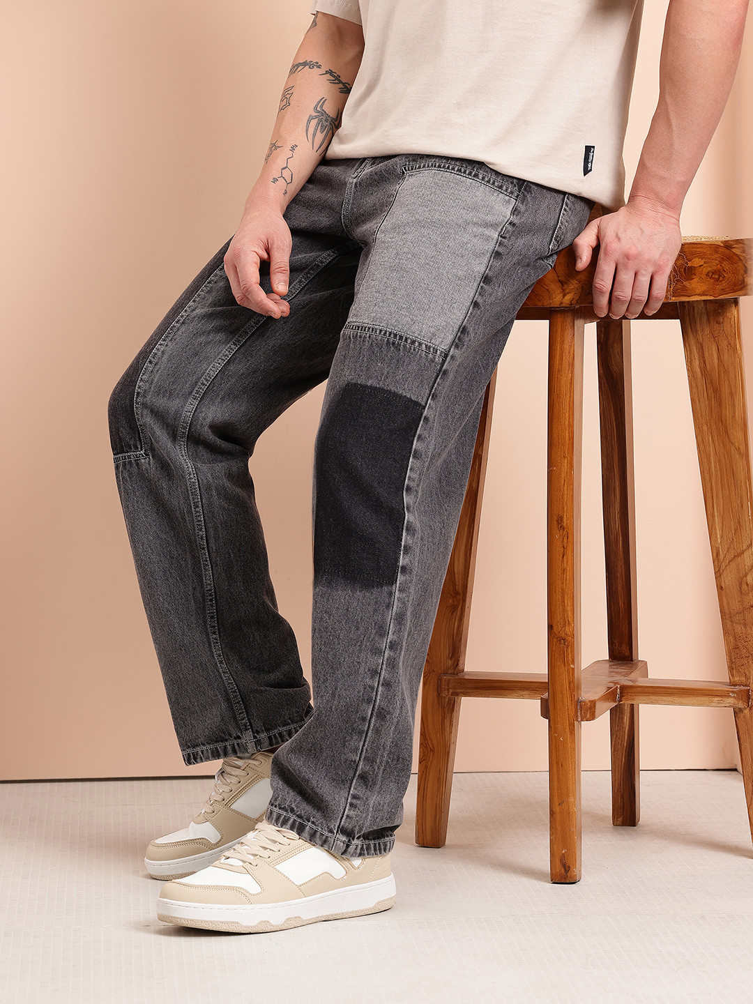 Mast & Harbour Men Washed Patches Straight Fit Jeans