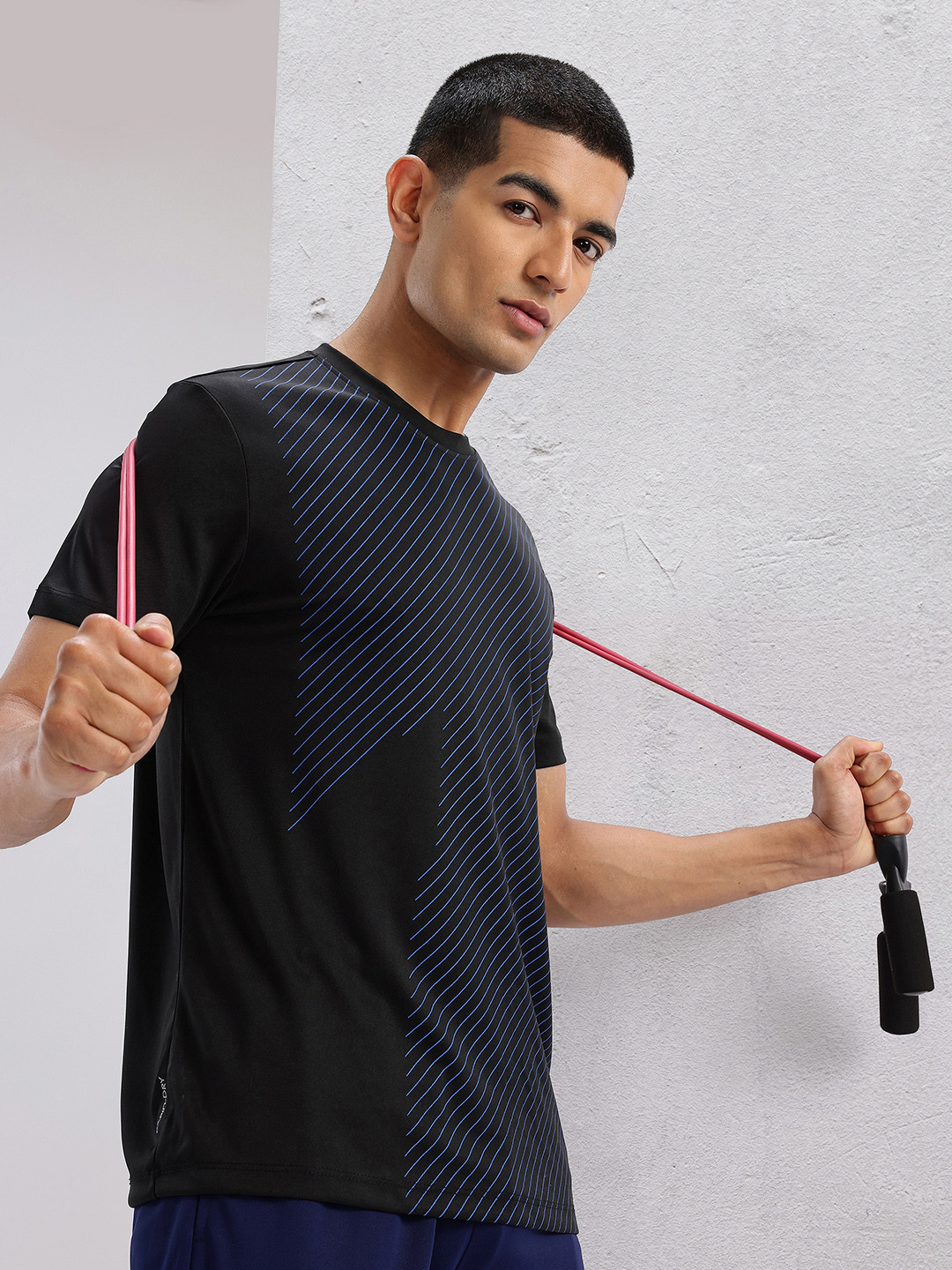 HRX by Hrithik Roshan Striped Rapid-Dry Training T-shirt with Panelling