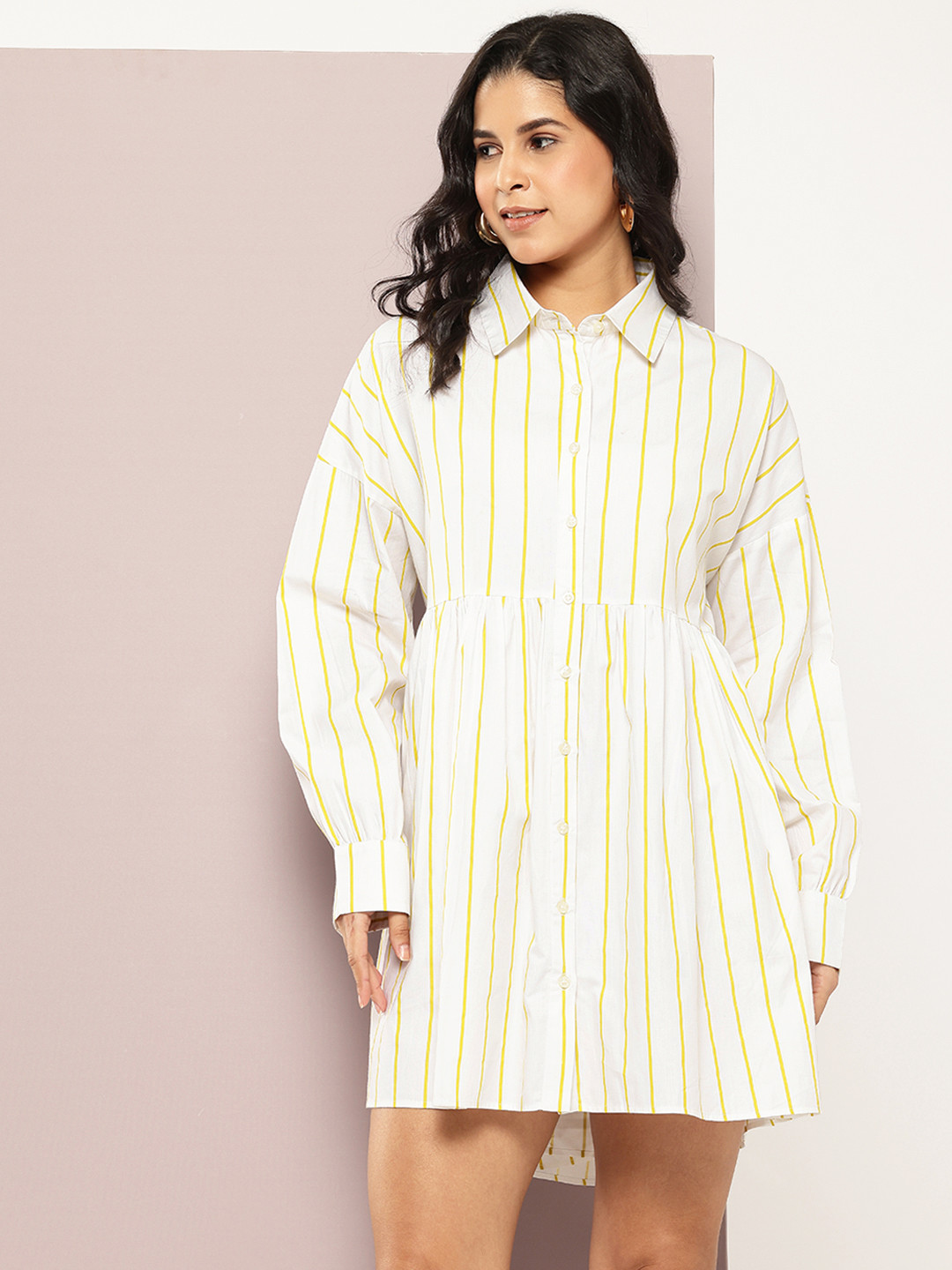 aaliya Striped Shirt Mini Dress