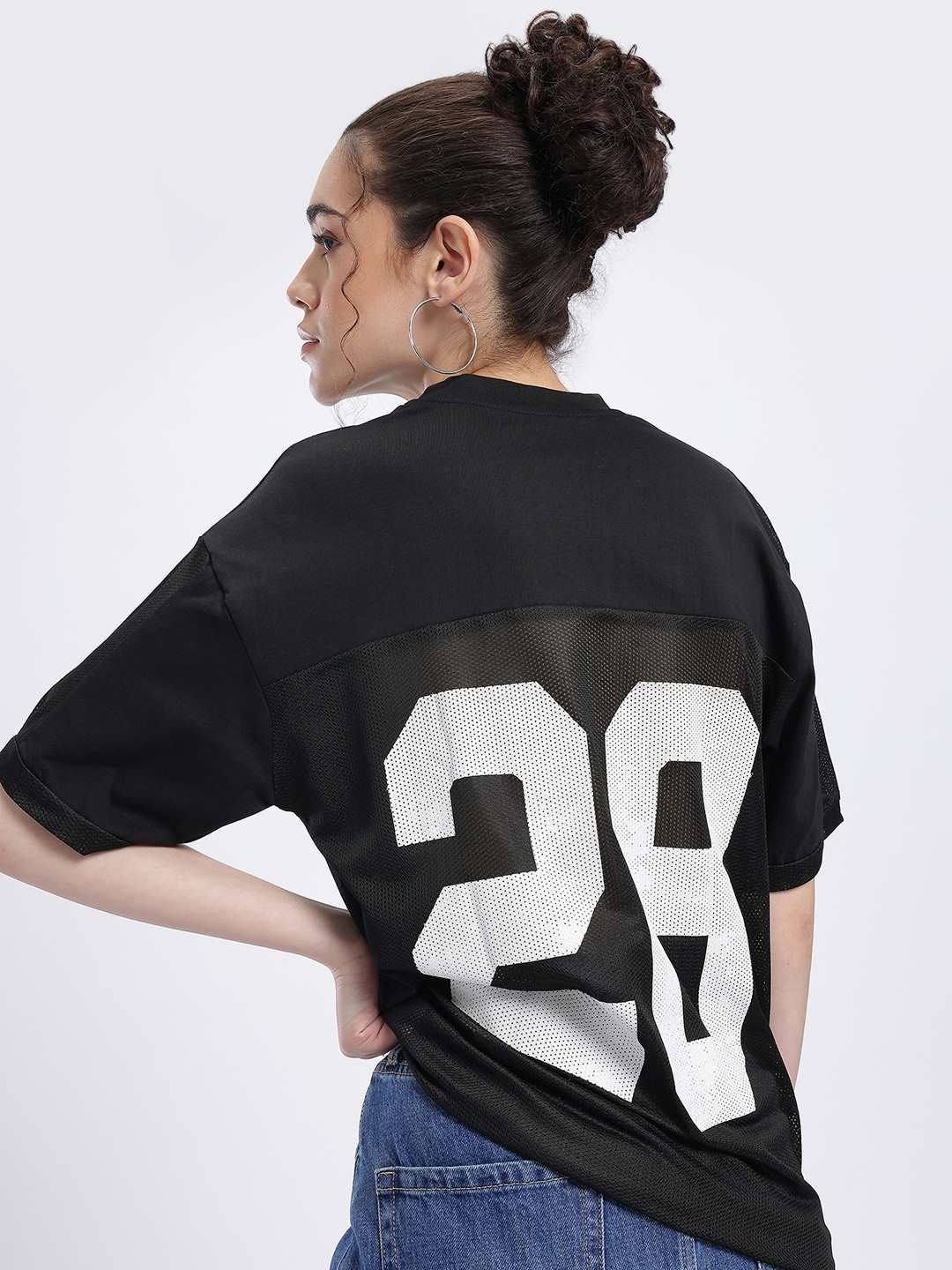 glitchez Mickey Mouse Print Drop-Sleeves Pure Cotton Oversized T-shirt with Mesh Inserts