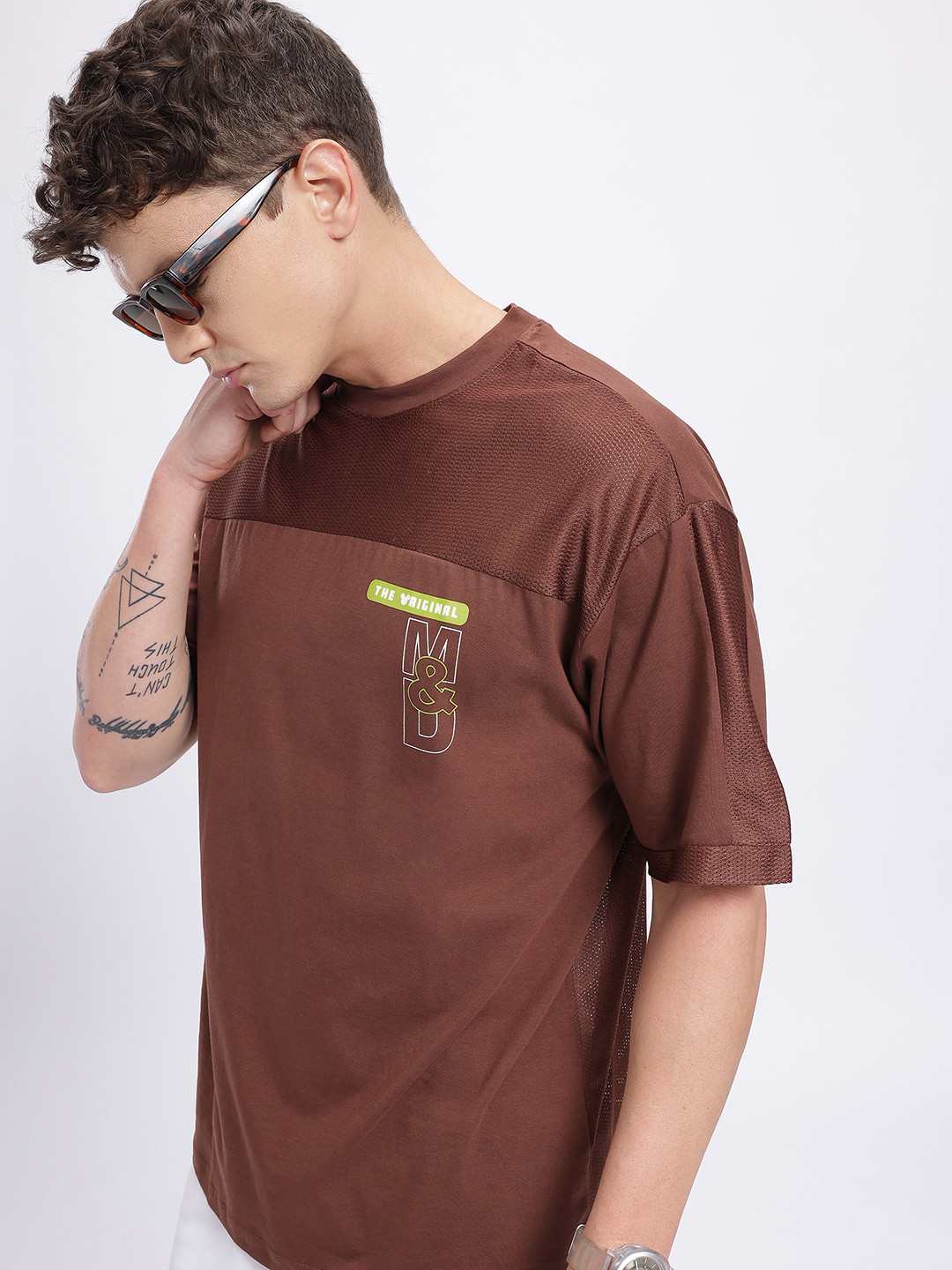 glitchez Mickey & Donald Typography Oversized Mesh T-shirt