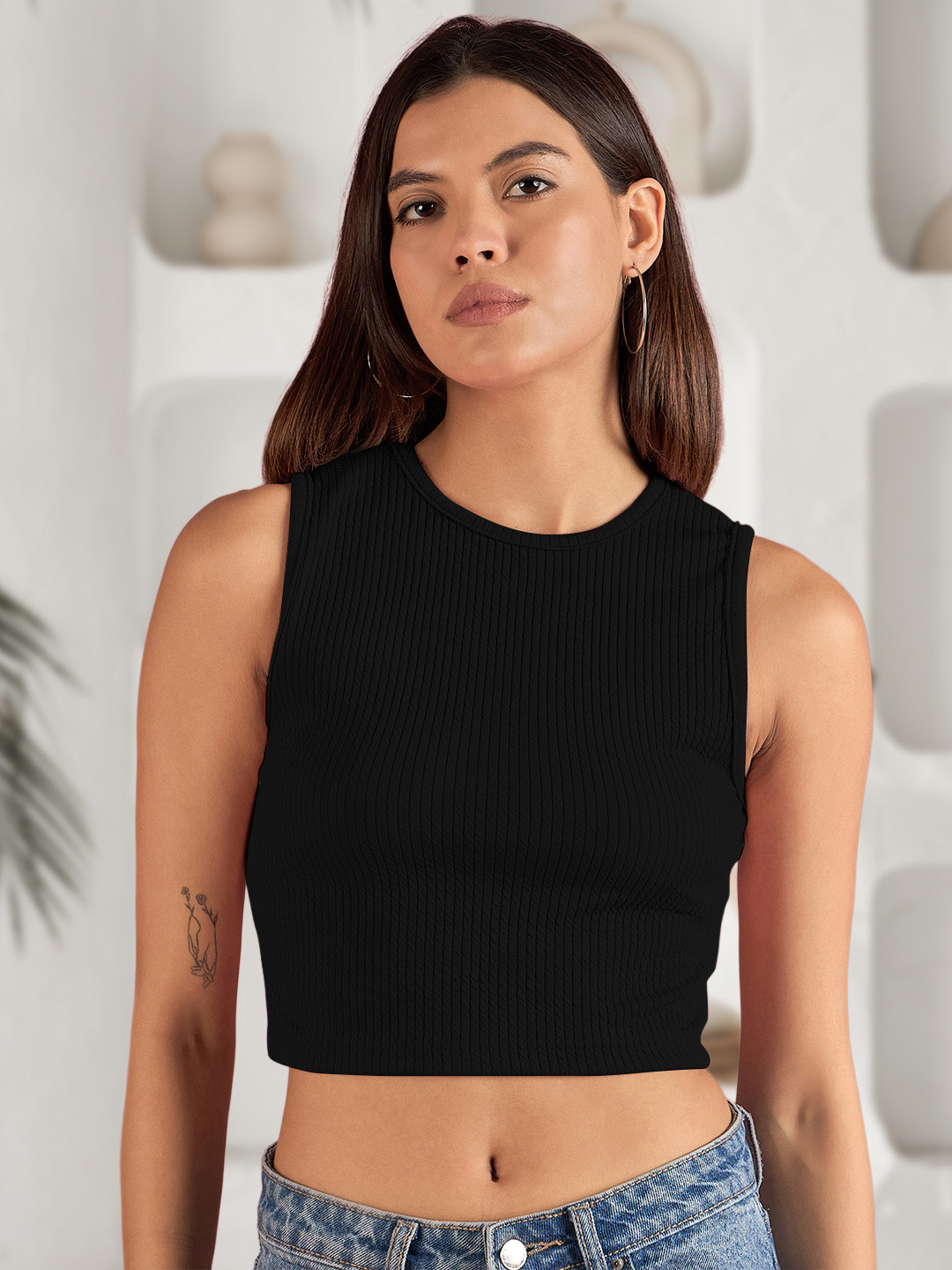 DressBerry Women Chambray Tank Crop Top