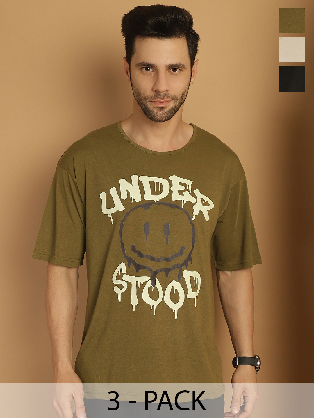 MACK JONNEY Men Pack Of 3 NASA Typography Printed Round Neck Cotton Oversized T-shirts