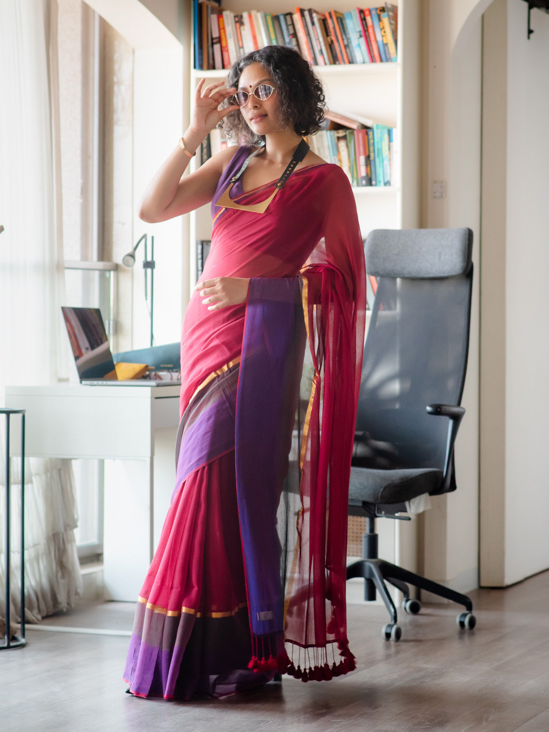 Suta Zari Maroon Color Mul cotton Saree