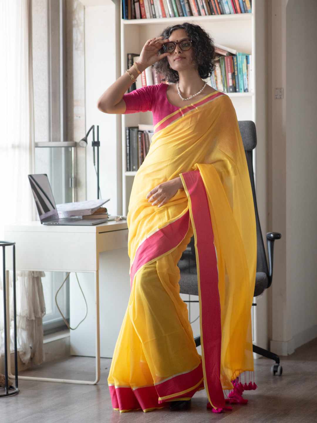 Suta Yellow Color Cotton Zari Saree