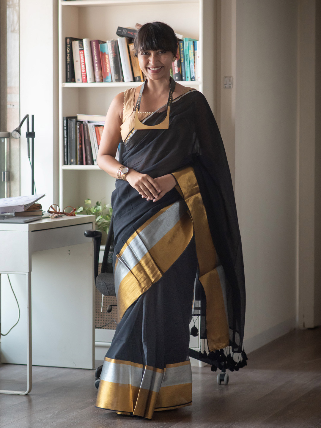 Suta Black Color Cotton Zari Saree