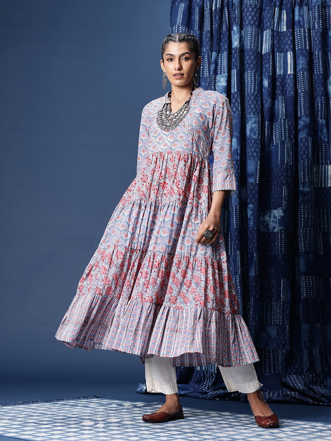 Taavi Sanganeri Block Print Gotta Patti Pure Cotton Anarkali Kurta