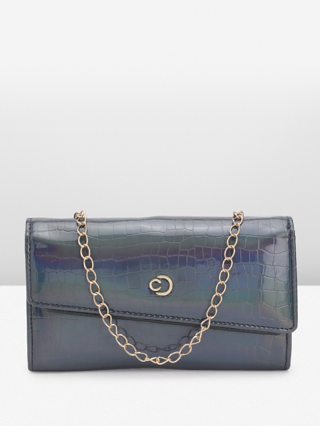 Caprese Iridescent Effect Croc Textured Envelope Clutch
