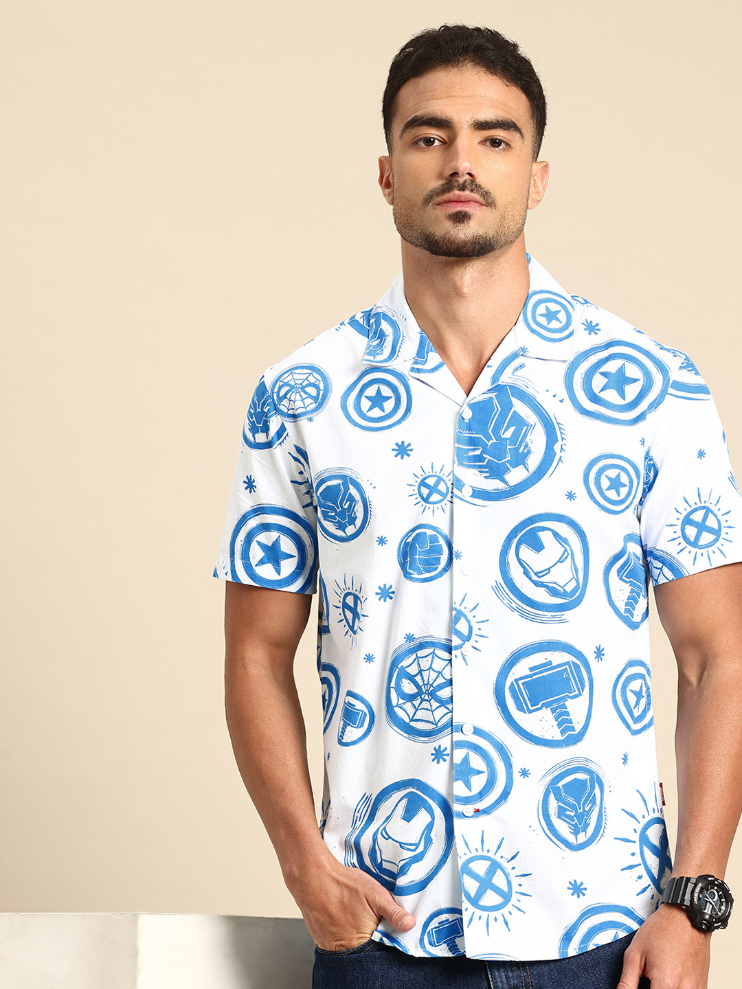 Being Human Marvel Printed Pure Cotton Casual Shirt