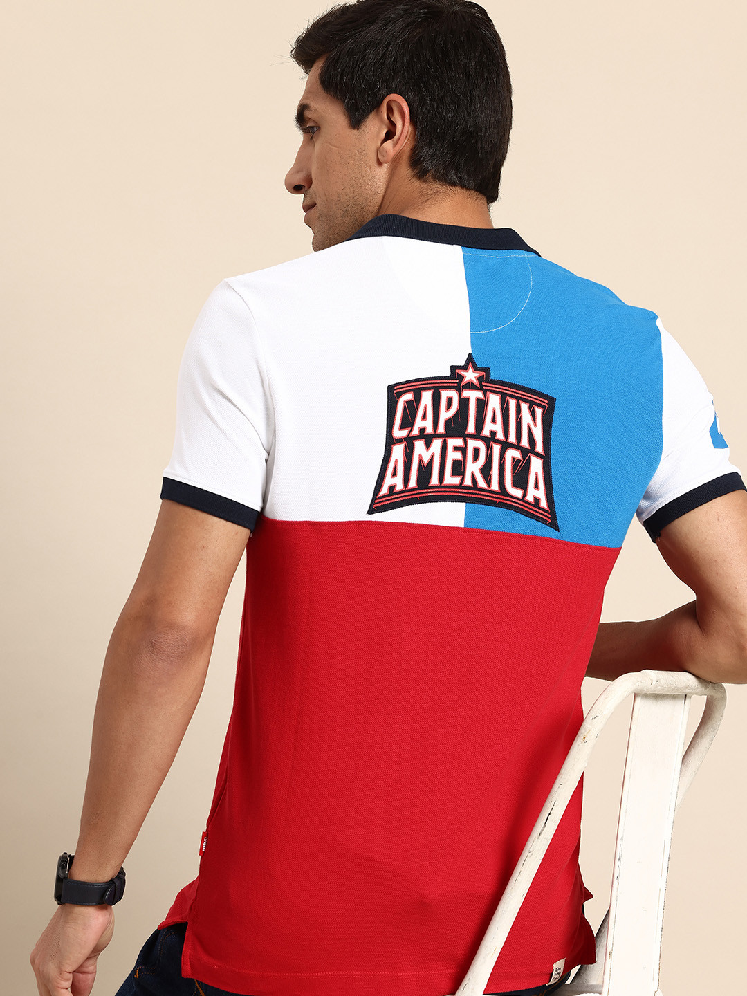 Being Human Captain America Printed Colourblocked Polo Collar Pure Cotton T-shirt