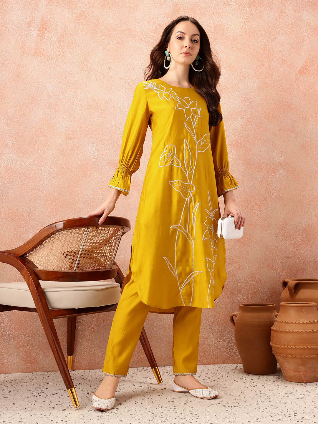 all about you Embroidered Regular Gotta Patti Kurta with Trousers