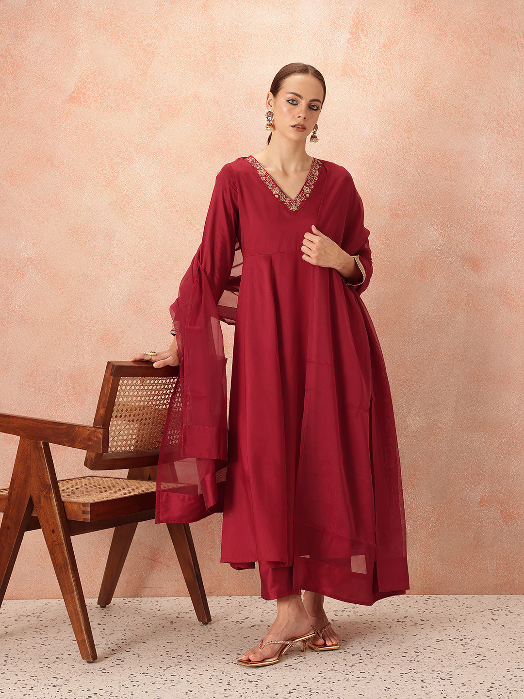 all about you Thread Work Kurta With Trousers & Dupatta