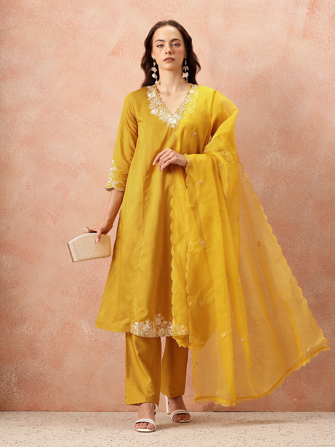 all about you Thread Work Kurta With Trousers & Dupatta
