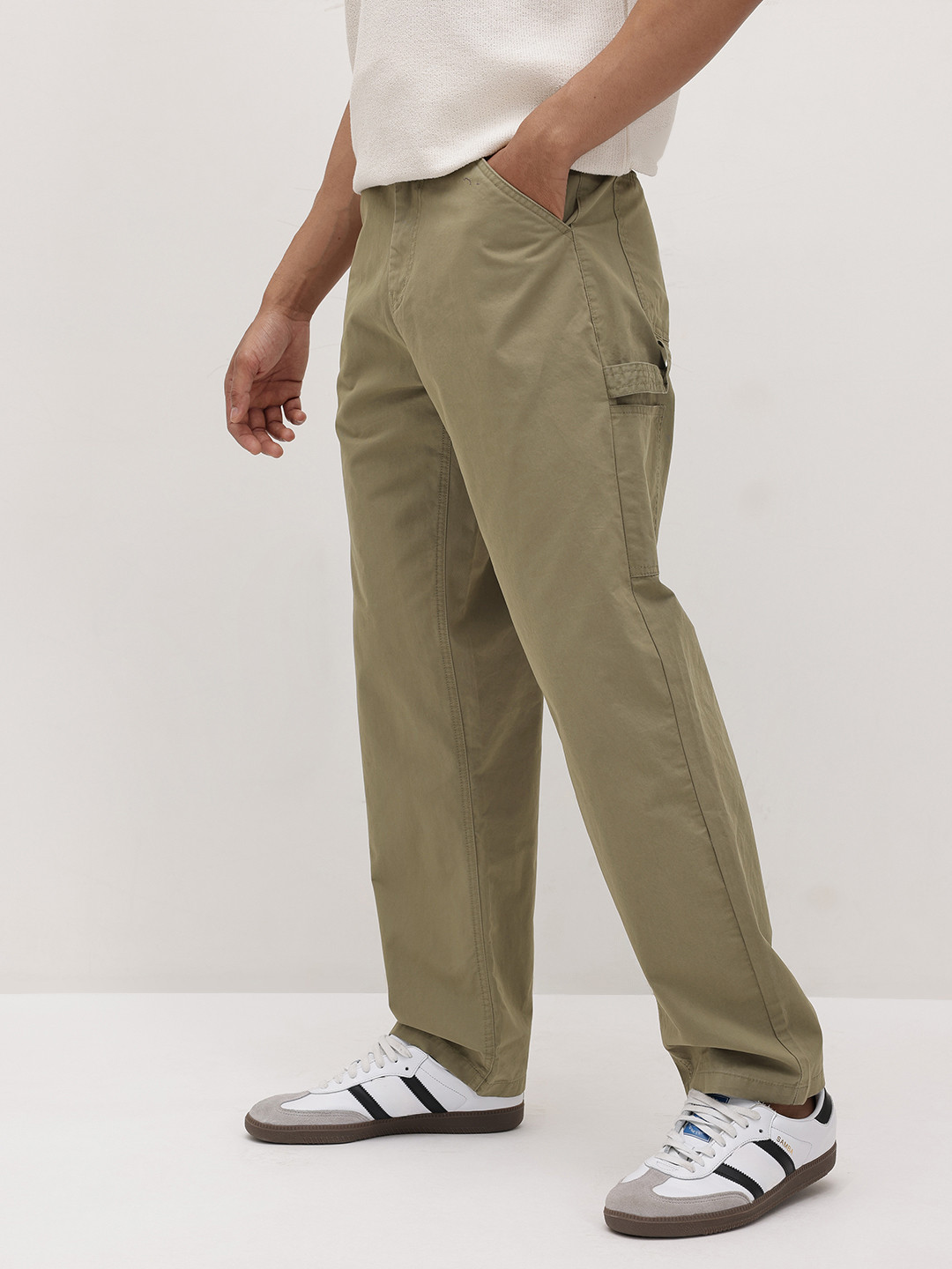 The Roadster Life Co. Men Mid-Rise Pure Cotton Straight Fit Cargo-Style Carpenter Trousers