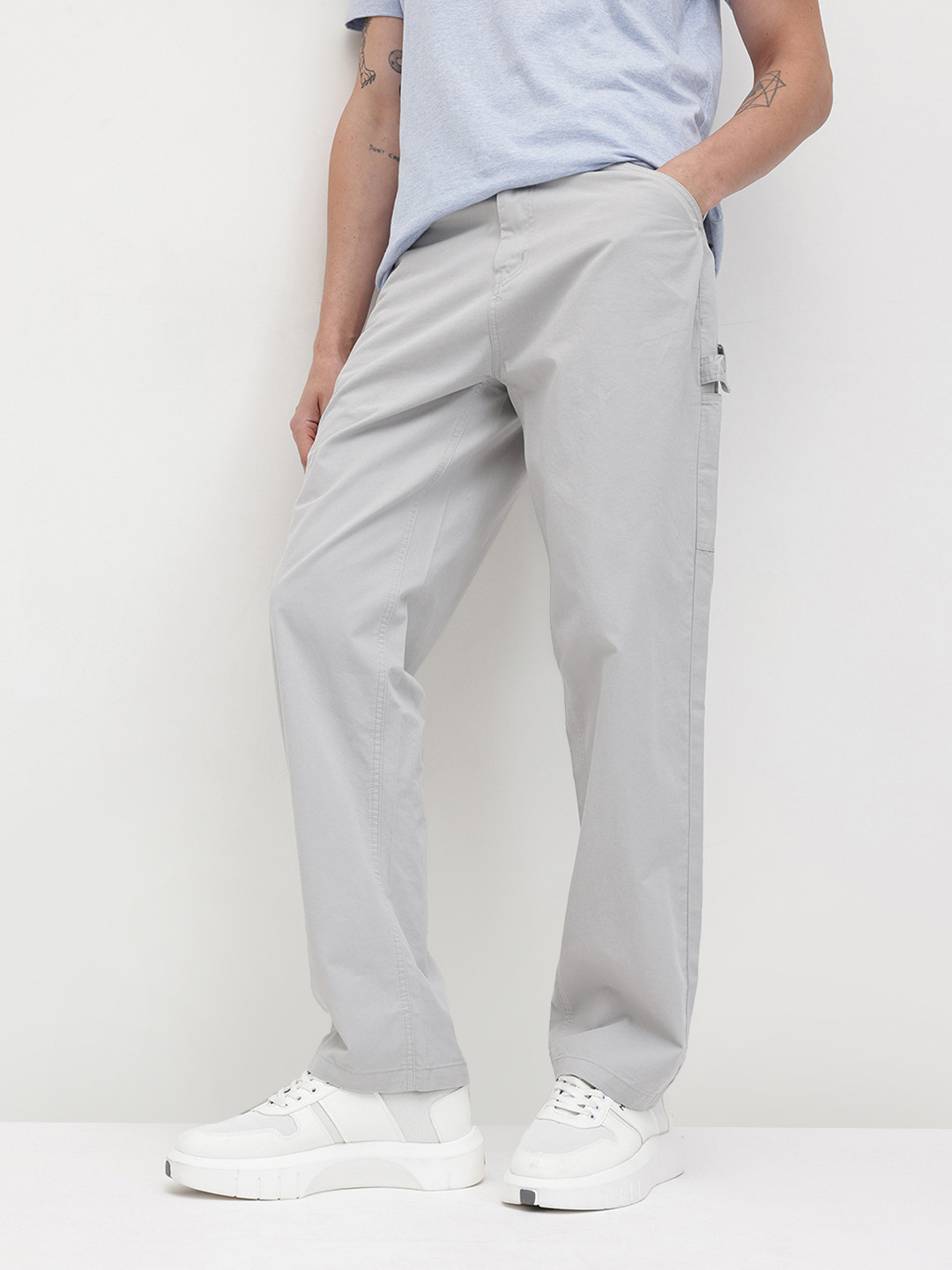 The Roadster Life Co. Men Pure Cotton Straight Fit Trousers