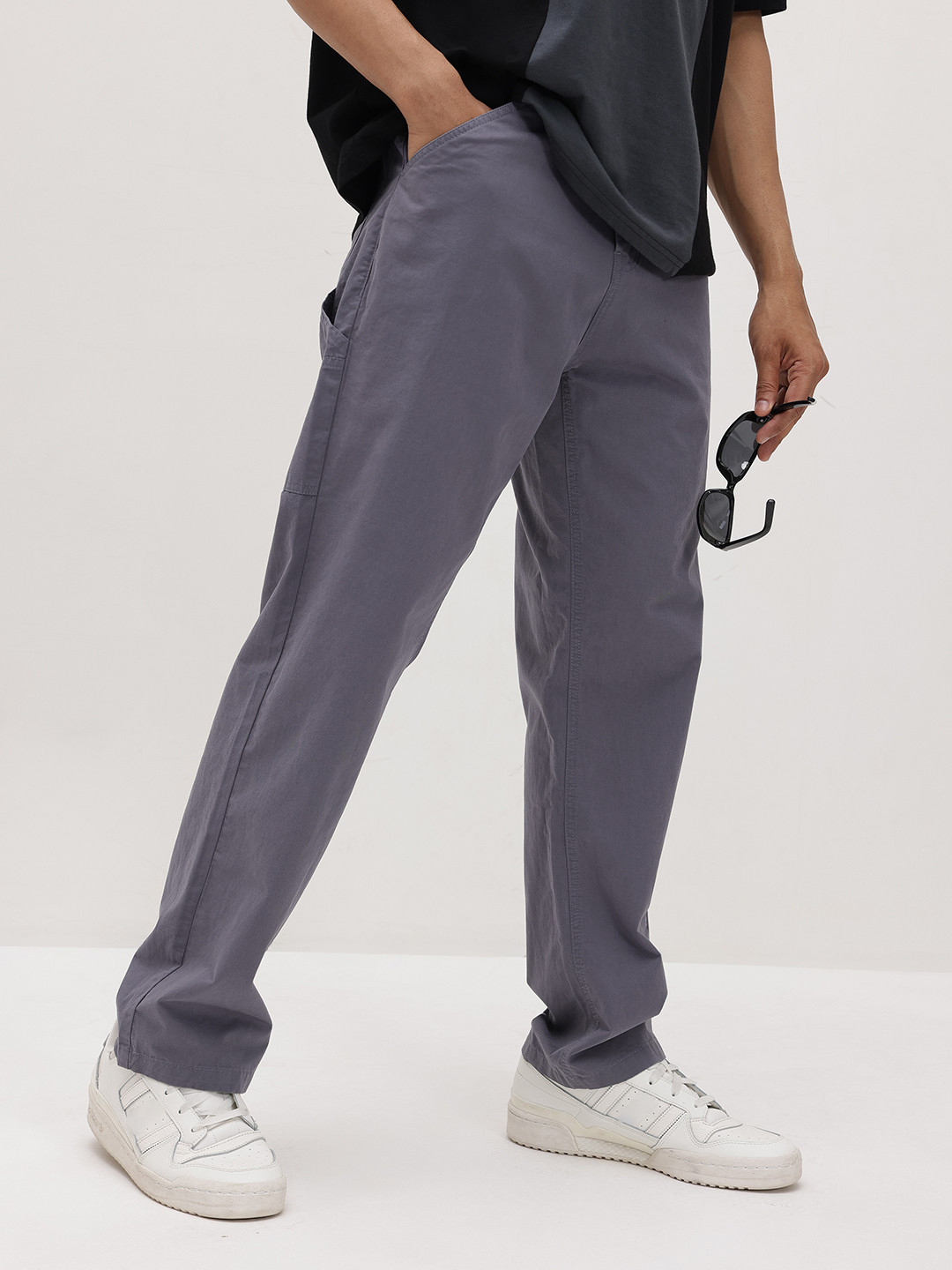 The Roadster Life Co. Men Mid-Rise Pure Cotton Straight Fit Cargo-Style Carpenter Trousers