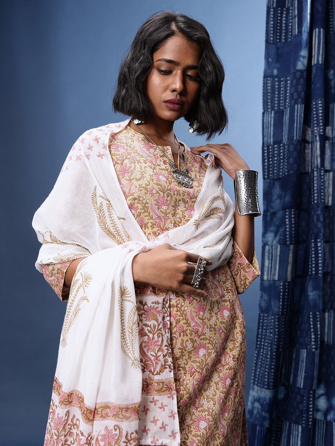 Taavi Indie Hand Block Printed Straight Block Print Legacy Kurta with Trousers & Dupatta