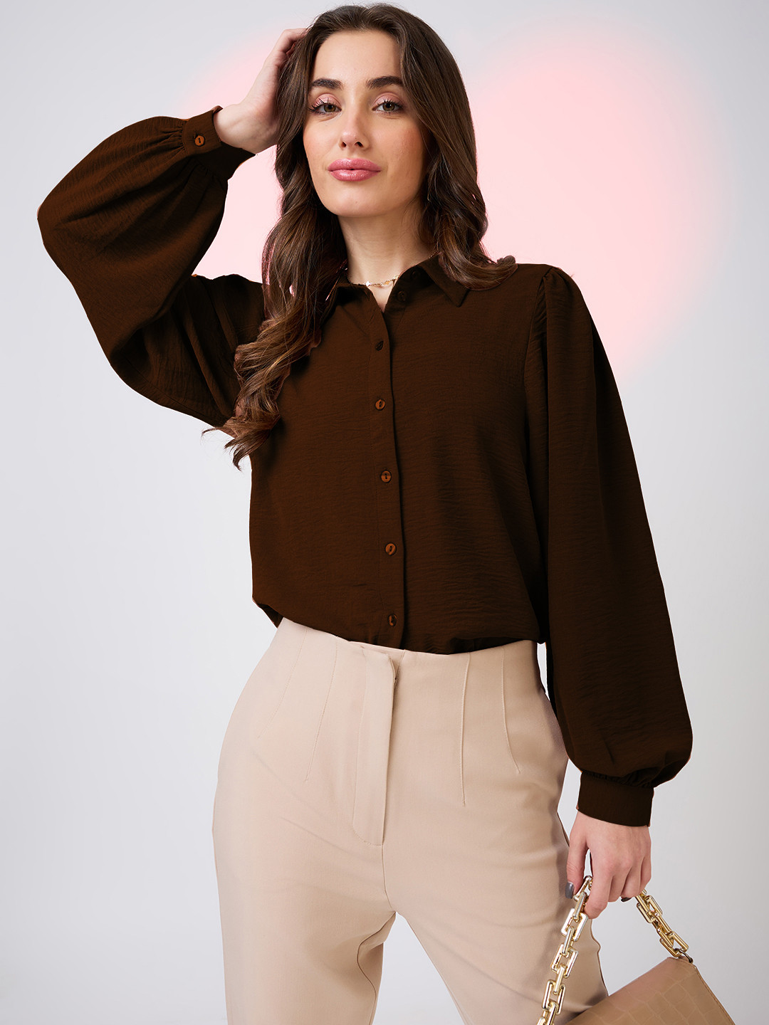 Globus Collared Neck Cuffed Sleeves Shirt Style Work Wear Top
