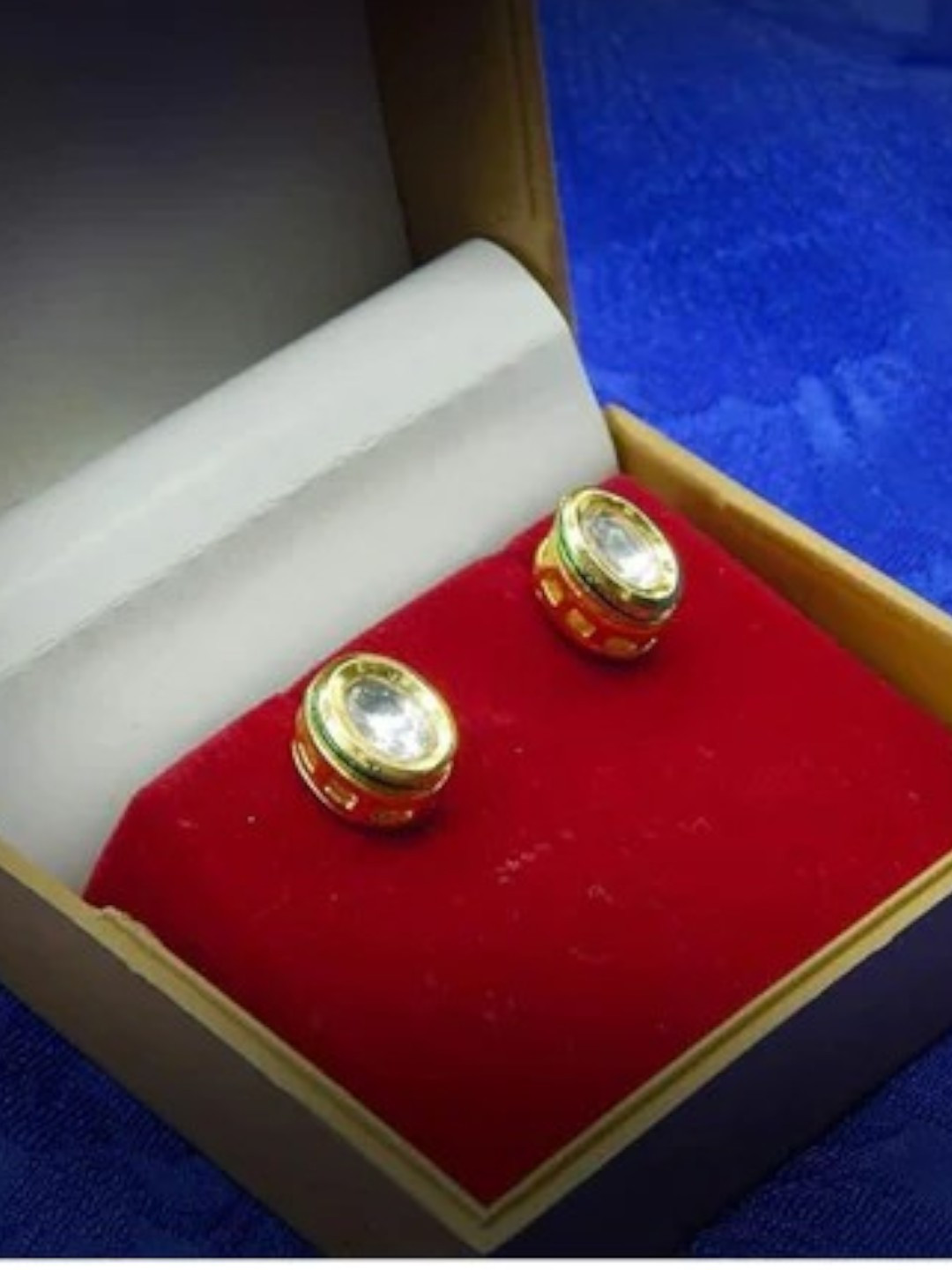Anouk White Gold-Plated Kundan Studded Oval Shape Studs