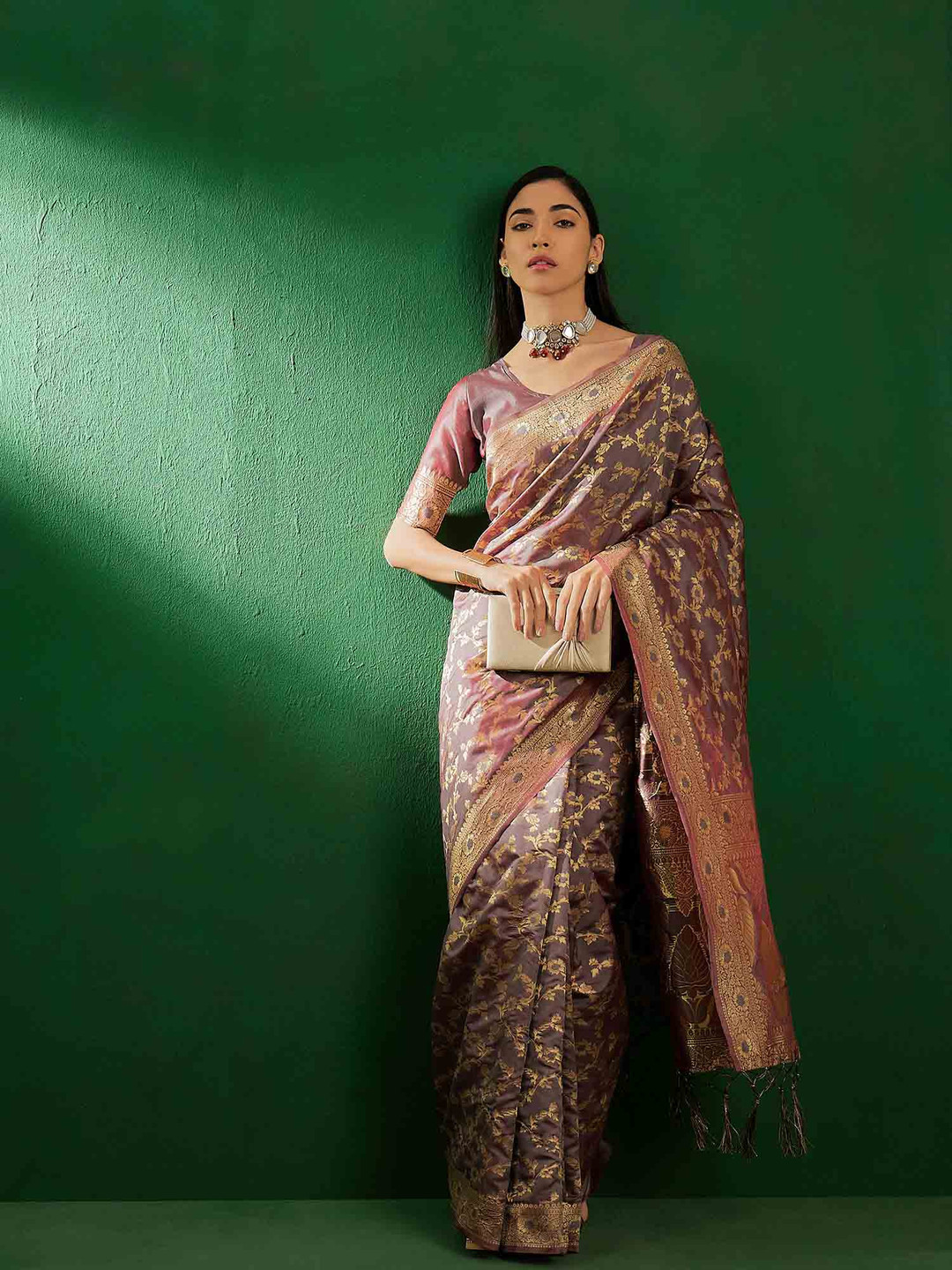 DEVATITHI Grey Banarasi Silk Saree